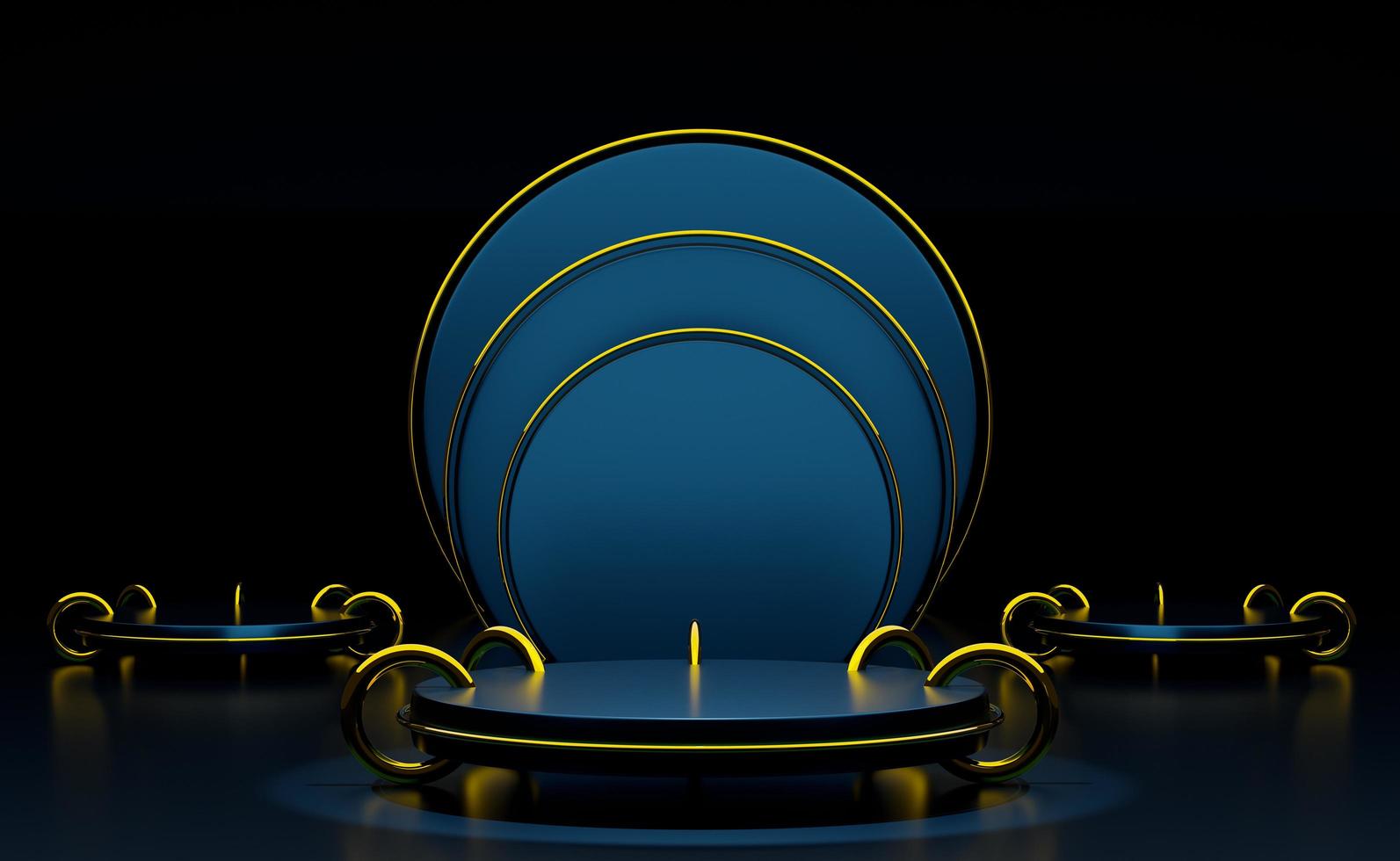 podium empty with geometric shapes in blue composition for modern stage display and minimalist mockup ,abstract showcase background ,Concept 3d illustration or 3d render photo