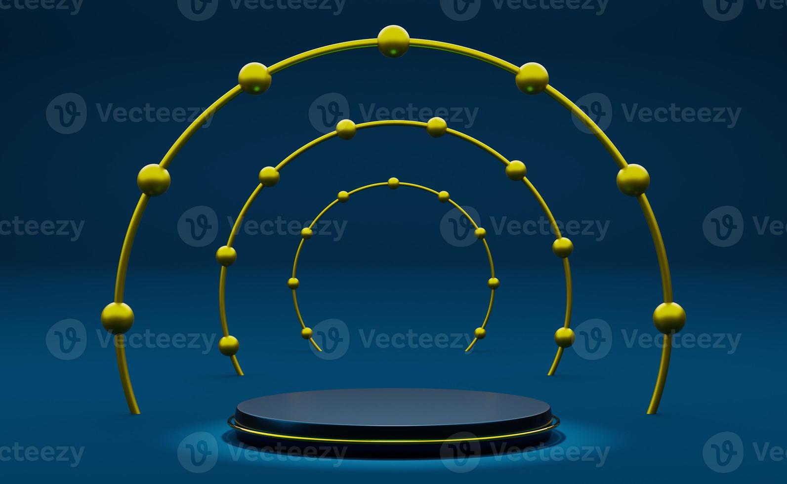 podium empty with geometric shapes in blue composition for modern stage display and minimalist mockup ,abstract showcase background ,Concept 3d illustration or 3d render photo