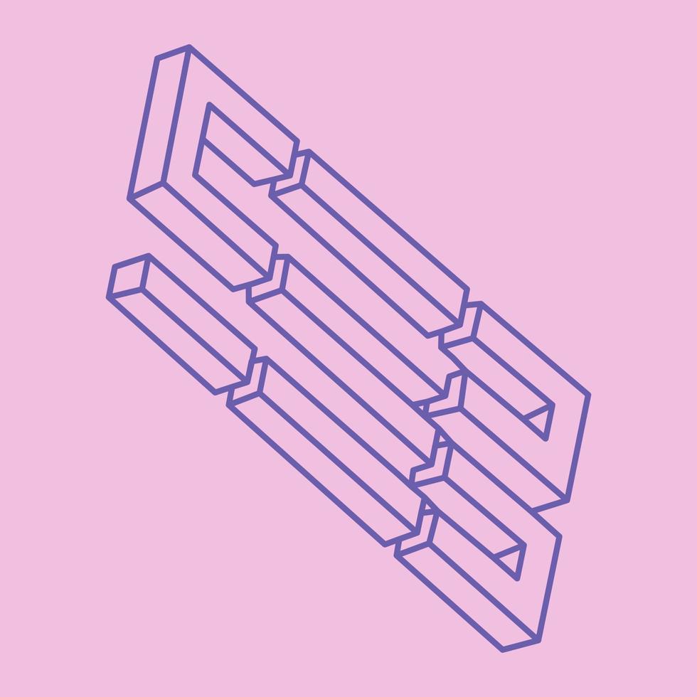 Impossible optical illusion shape. Logo. Optical art object. Impossible figure. Line art. Unreal geometric objects. vector