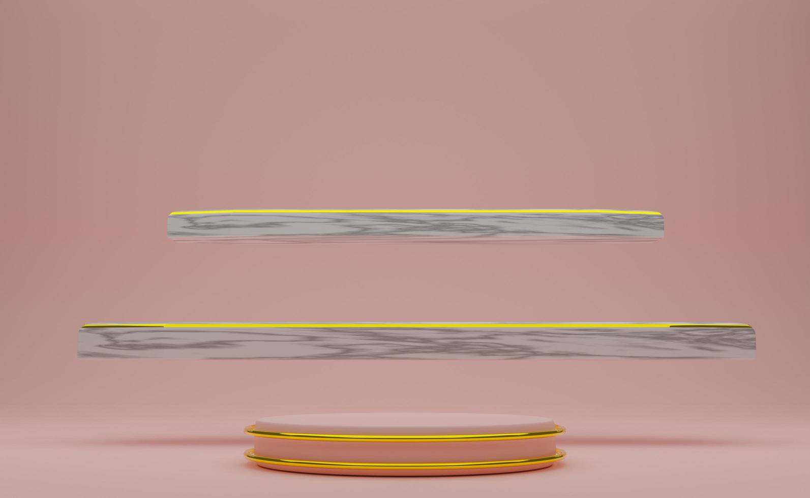 podium with geometric shapes empty in pink composition for modern stage display and minimalist mockup ,abstract showcase background ,Concept 3d illustration or 3d render photo