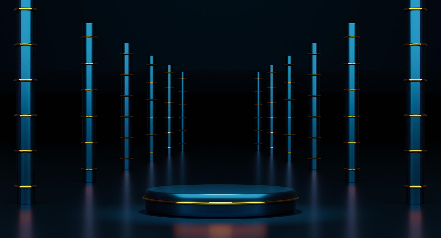 podium empty with geometric shapes in blue composition for modern stage display and minimalist mockup ,abstract showcase background ,Concept 3d illustration or 3d render photo