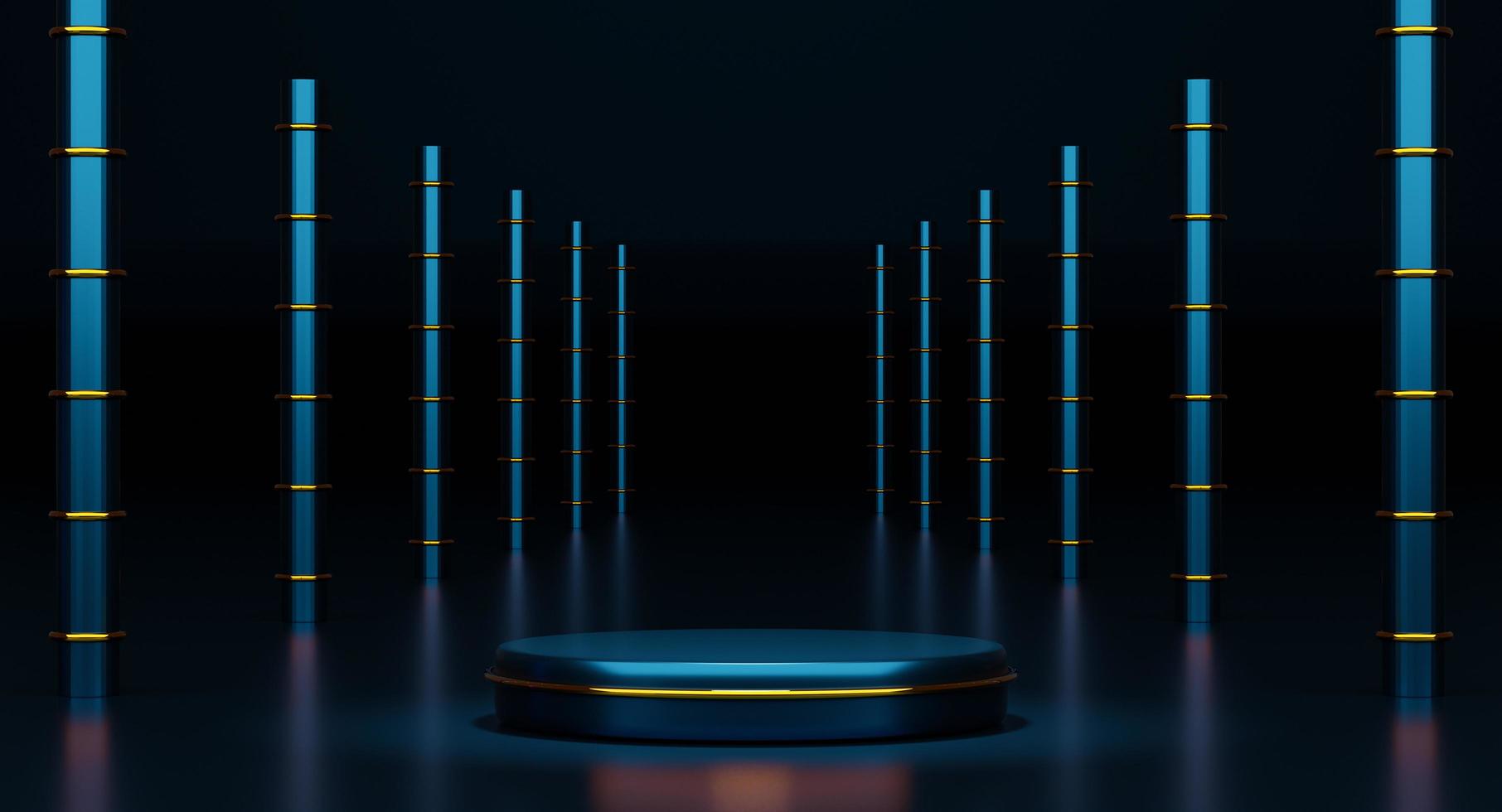 podium empty with geometric shapes in blue composition for modern stage display and minimalist mockup ,abstract showcase background ,Concept 3d illustration or 3d render photo