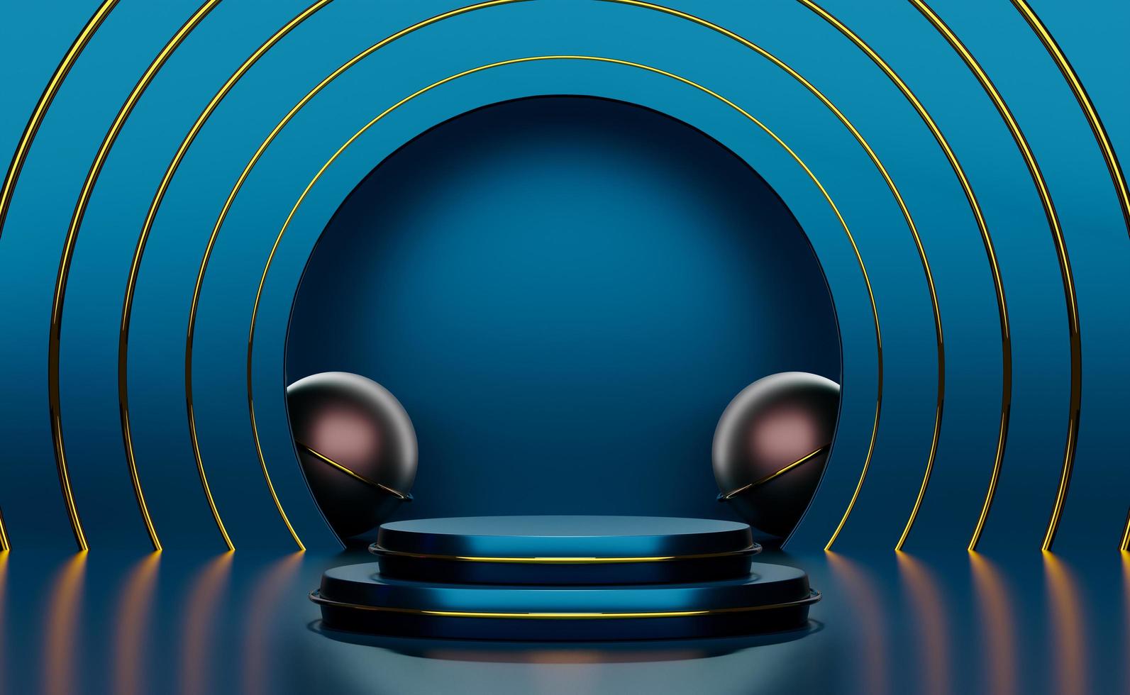 podium empty with geometric shapes in blue composition for modern stage display and minimalist mockup ,abstract showcase background ,Concept 3d illustration or 3d render photo