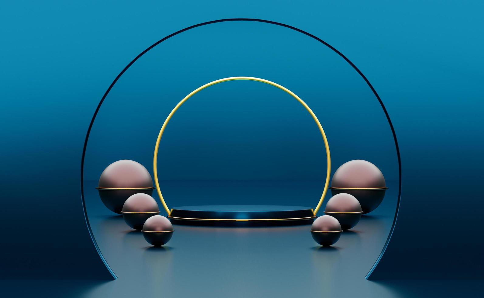 podium empty with geometric shapes in blue composition for modern stage display and minimalist mockup ,abstract showcase background ,Concept 3d illustration or 3d render photo