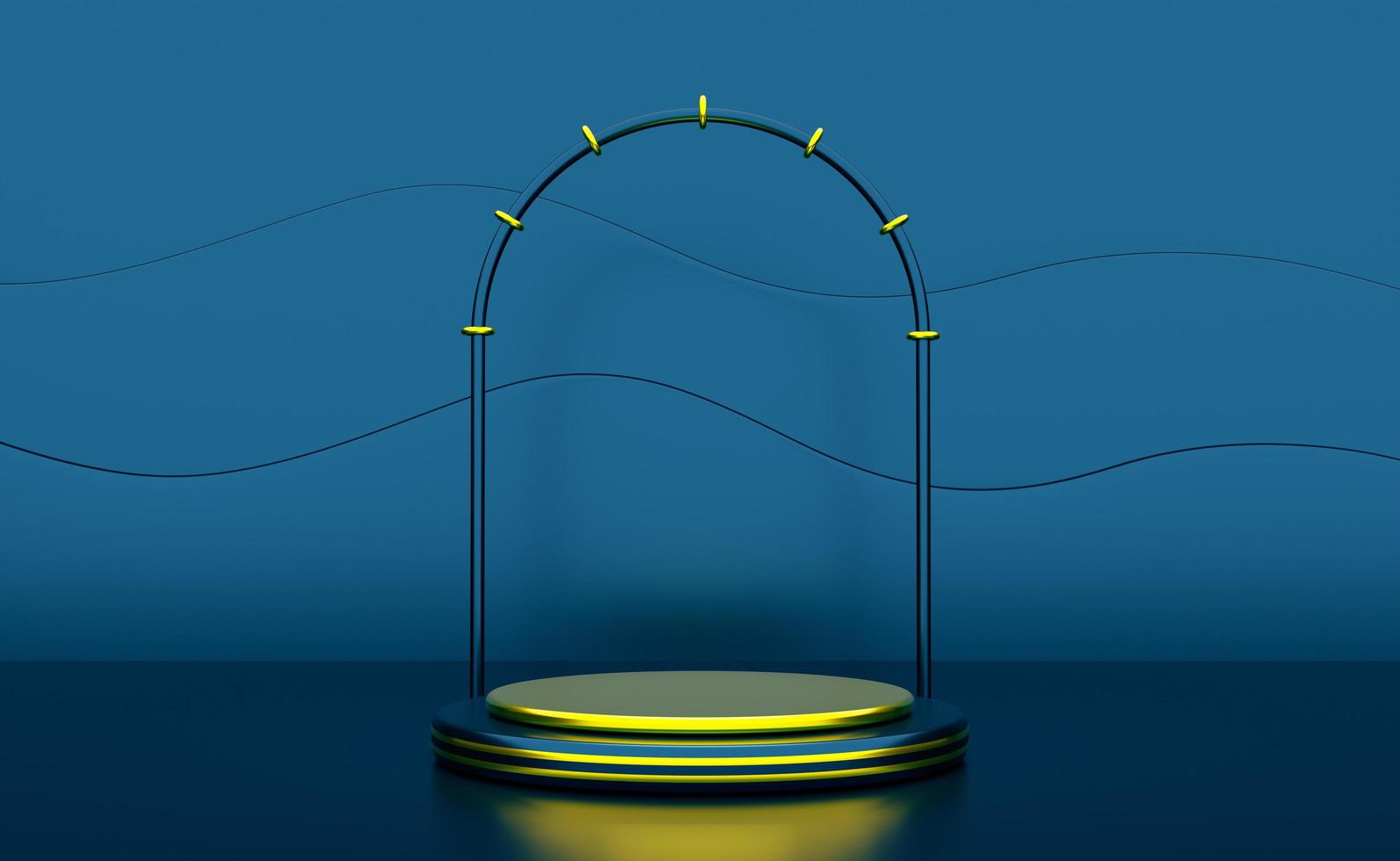 podium empty with geometric shapes in blue composition for modern stage display and minimalist mockup ,abstract showcase background ,Concept 3d illustration or 3d render photo