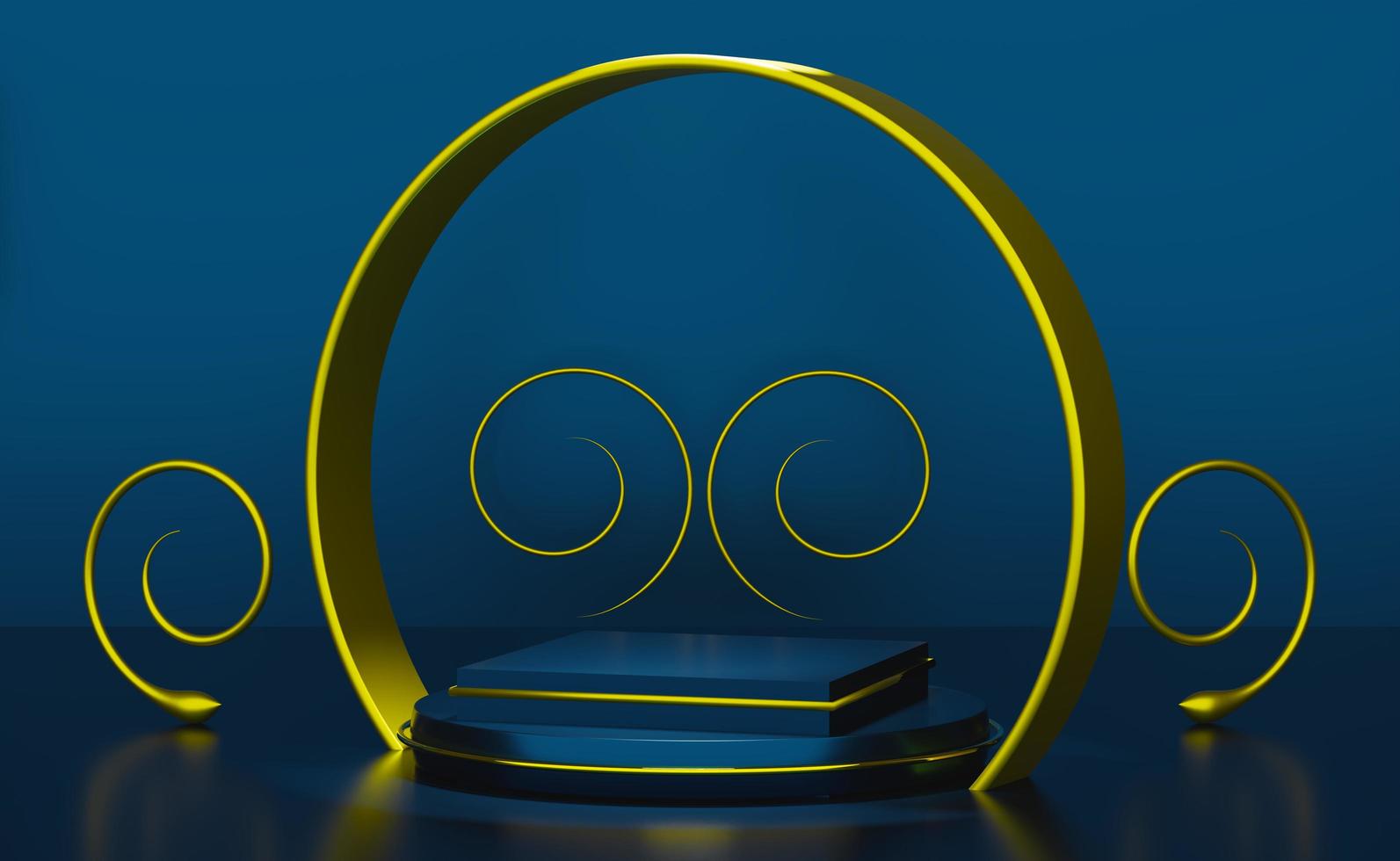 podium empty with geometric shapes in blue composition for modern stage display and minimalist mockup ,abstract showcase background ,Concept 3d illustration or 3d render photo