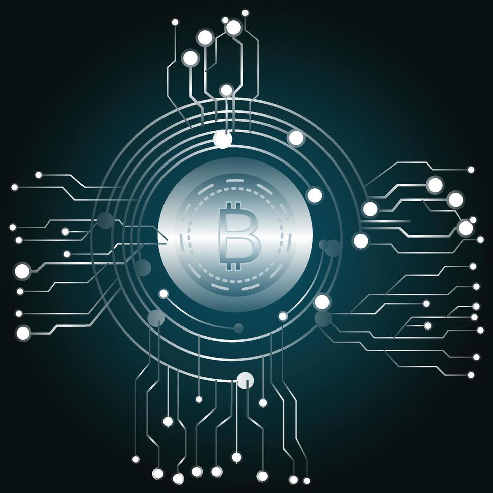 Bitcoin vector design around with gold circle circuit board for Cryptocurrency for Future business world of economy