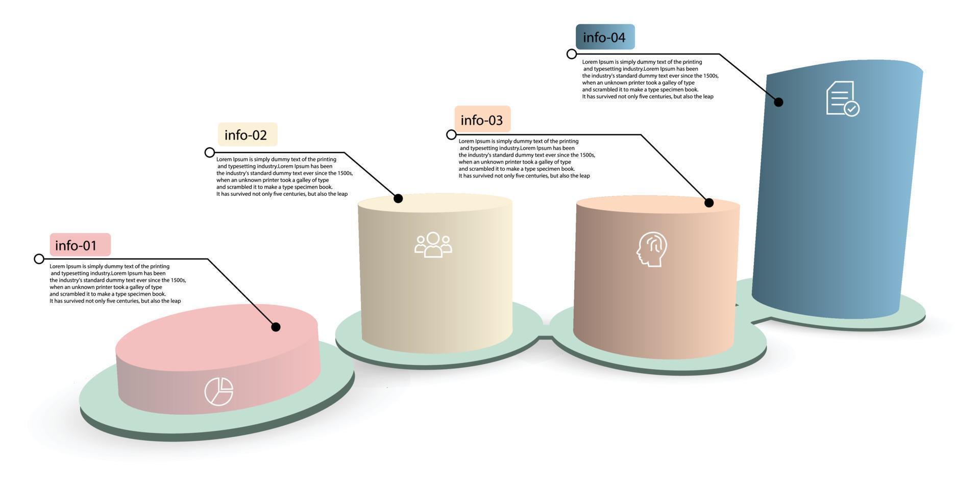 paso de concepto de proceso de plantilla de vector de cilindro infográfico para estrategia o sistema de aprendizaje educativo