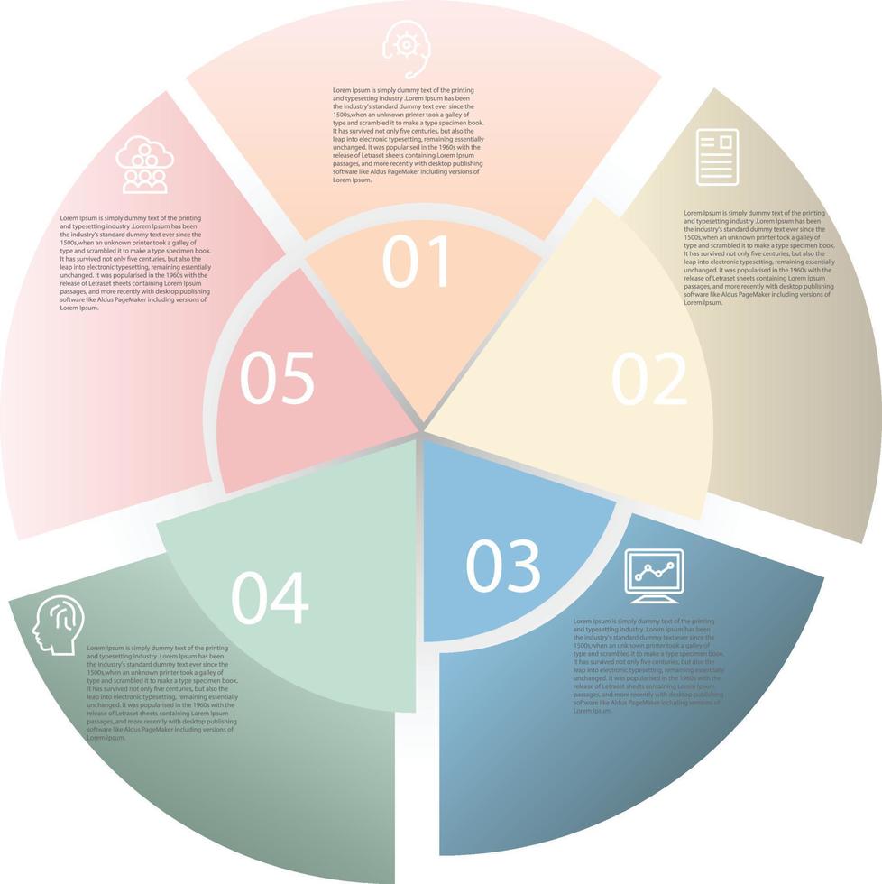 Paso de concepto de proceso de plantilla de vector de datos de forma de idea de anillo de círculo infográfico para educación sobre estrategia e información