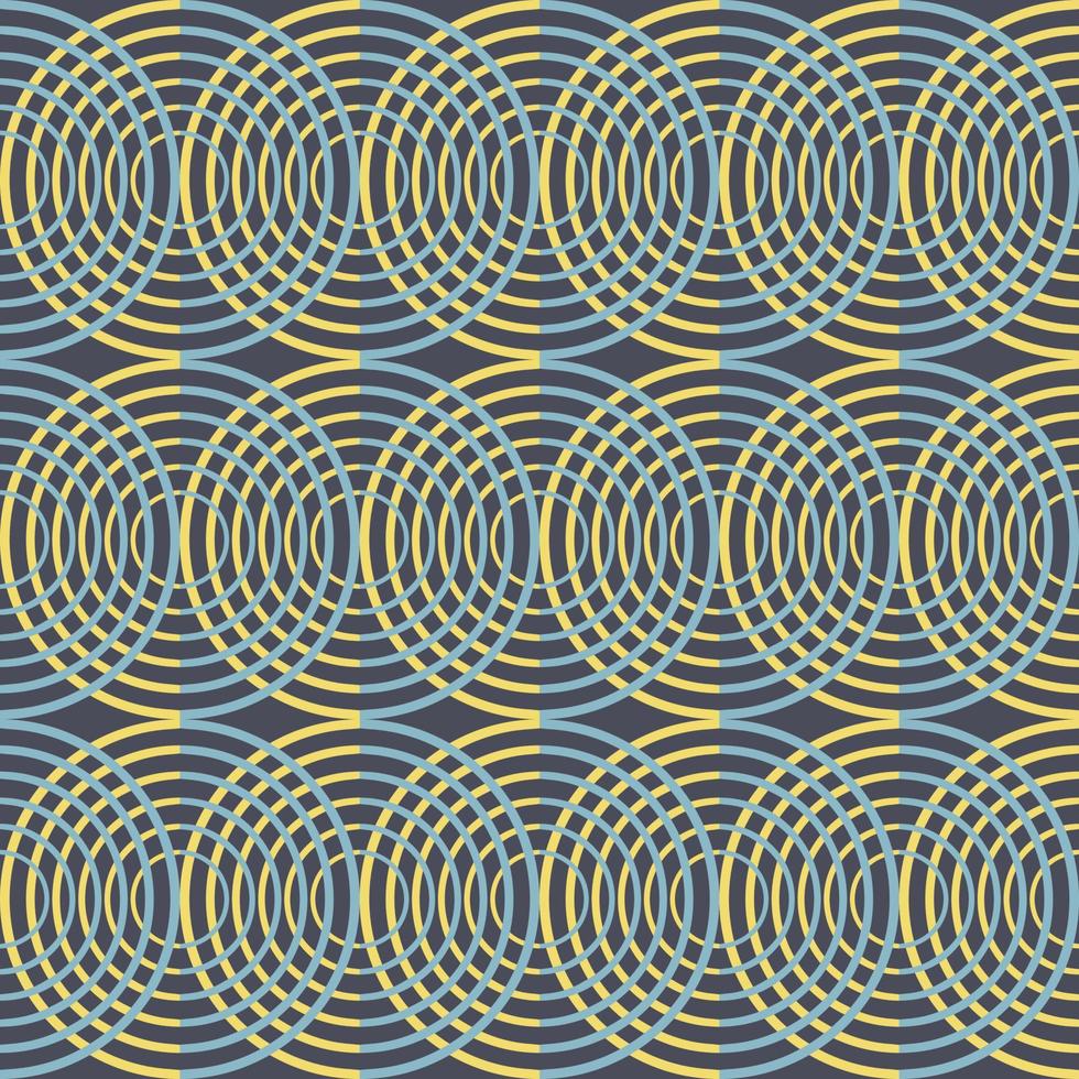 Seamless vector geometric pattern with concentric circles. Yellow and blue on gray background. Good print for wrapping paper, packaging design, wallpaper, ceramic tiles, and textile.
