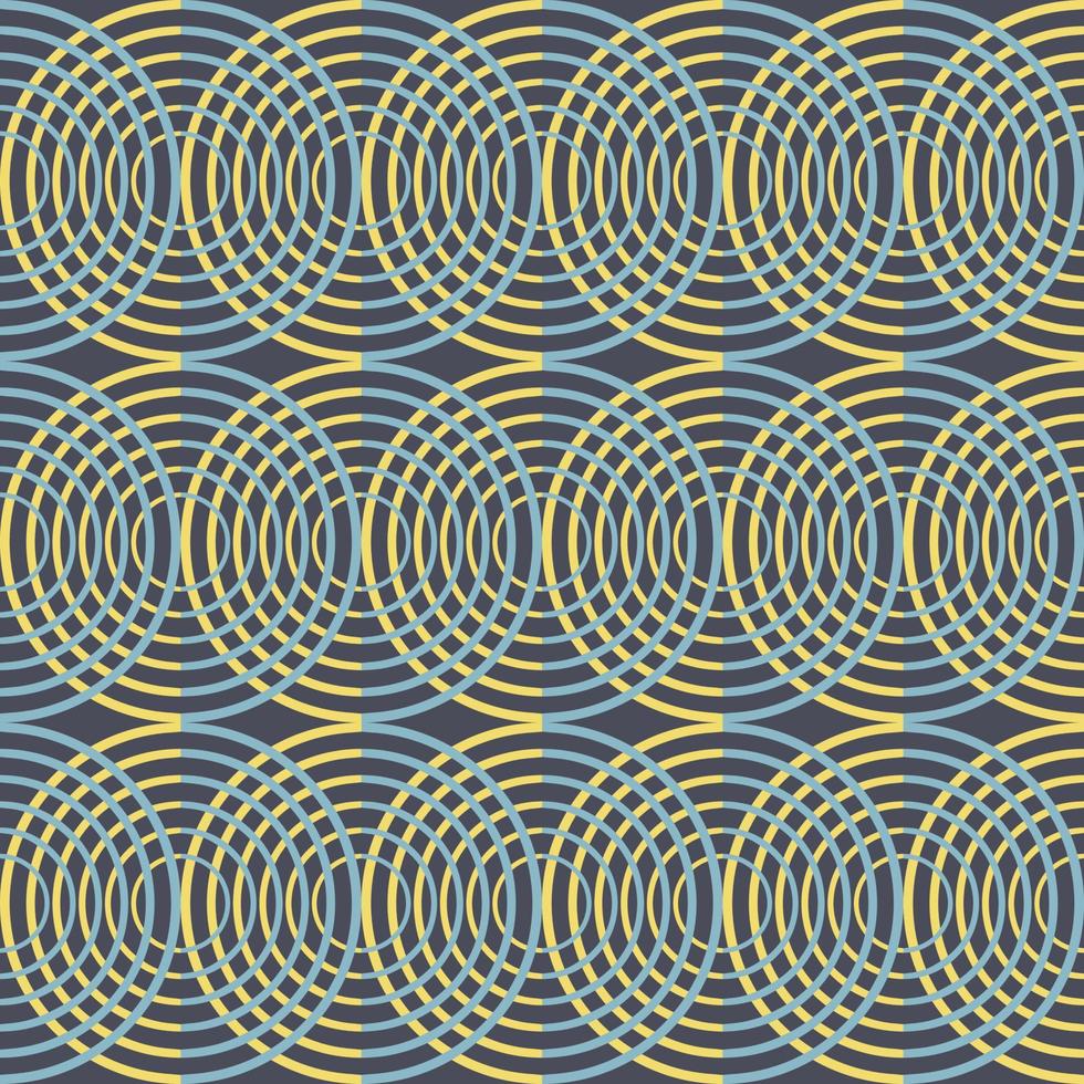 patrón geométrico vectorial sin costuras con círculos concéntricos. amarillo y azul sobre fondo gris. buena impresión para papel de envolver, diseño de embalaje, papel tapiz, baldosas de cerámica y textiles. vector