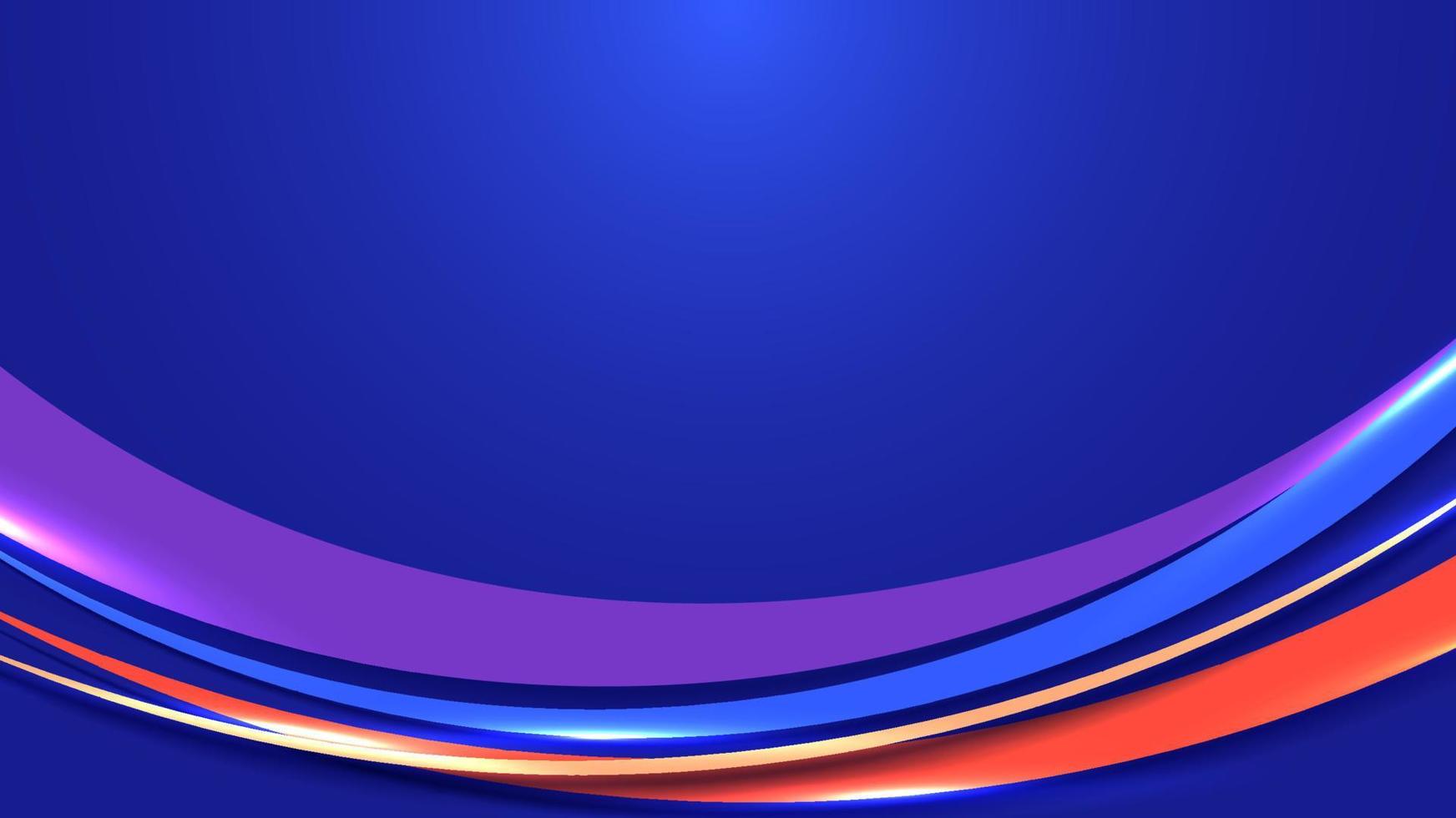 Abstract modern template colorful curved lines shapes overlapping layers with lighting on blue background vector