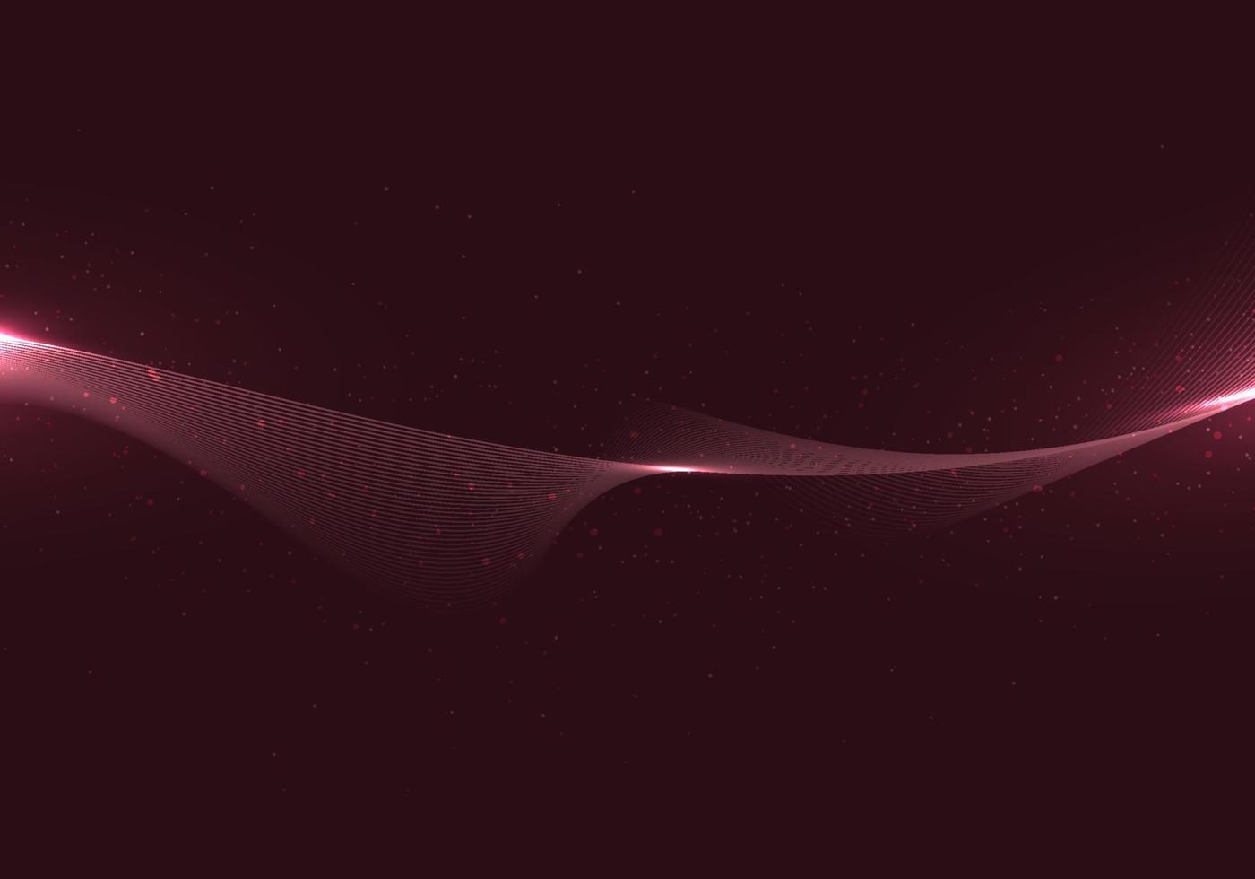 Abstract wavy lines with dots particles and lighting effect on red background technology style vector