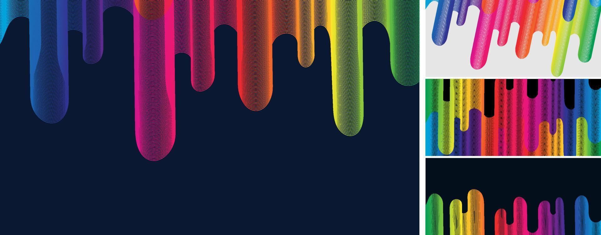 conjunto de líneas de onda de colores de arco iris abstracto flujo de gota de líquido sobre fondo oscuro vector