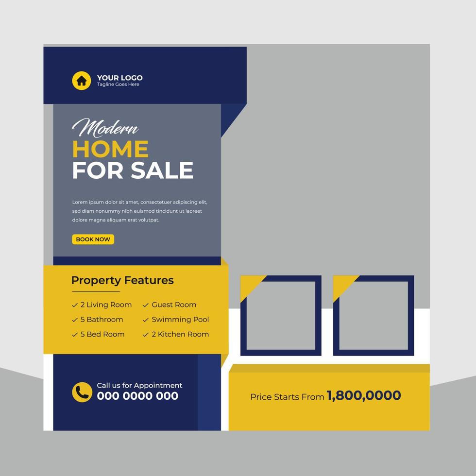 Trendy real estate house sale and home rent advertising geometric modern square Social media post banner layouts set for digital marketing agency. Business elegant Promotion template design. vector