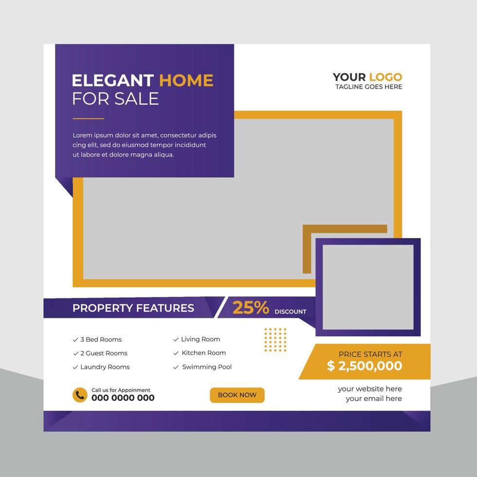 Trendy real estate house sale and home rent advertising geometric modern square Social media post banner layouts set for digital marketing agency. Business elegant Promotion template design. vector