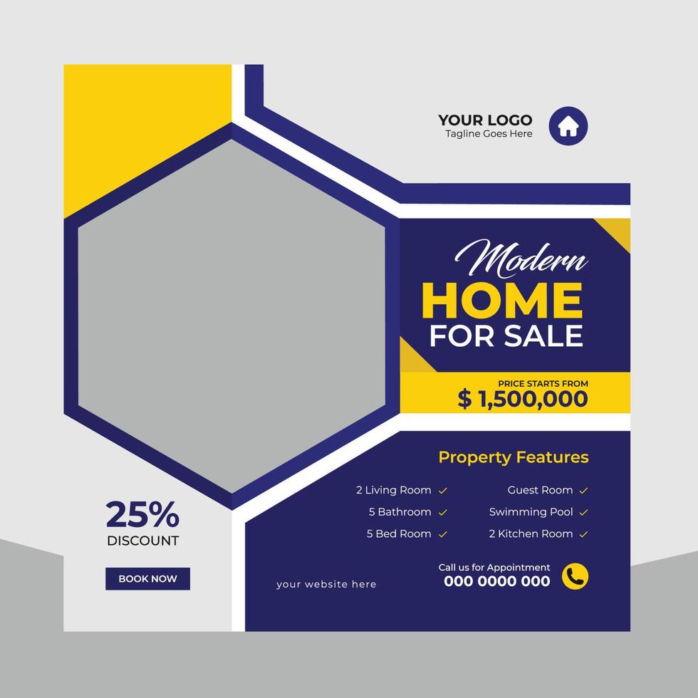 Trendy real estate house sale and home rent advertising geometric modern square Social media post banner layouts set for digital marketing agency. Business elegant Promotion template design. vector