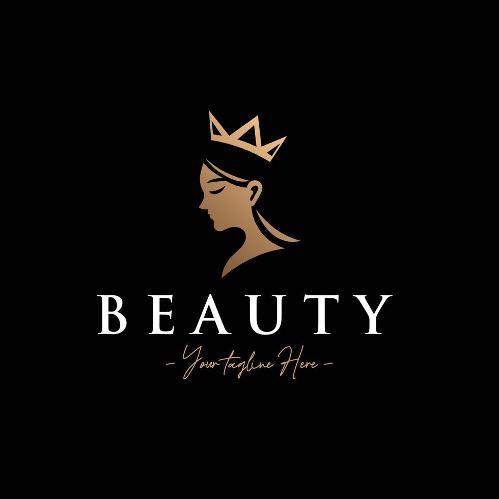 Beautiful woman queen simple elegant gold logo template vector