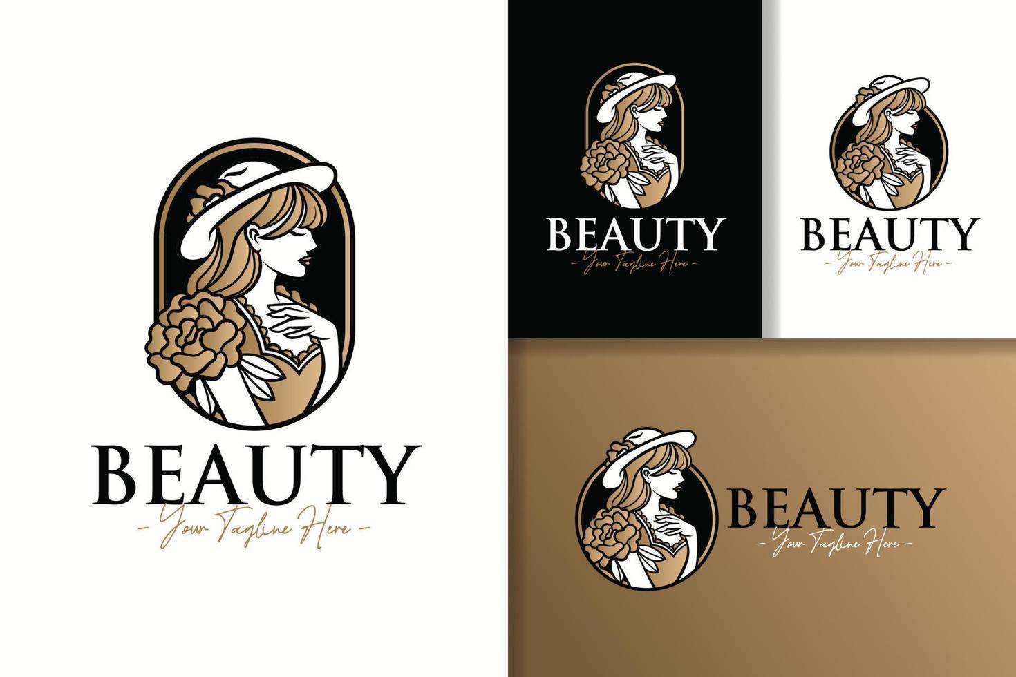 Beautiful woman gold logo template vector