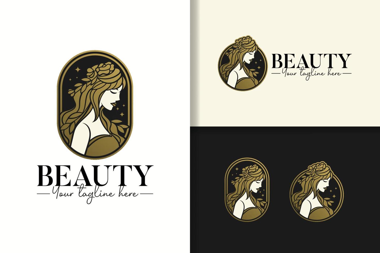 Beauty woman elegant gold logo design set template vector