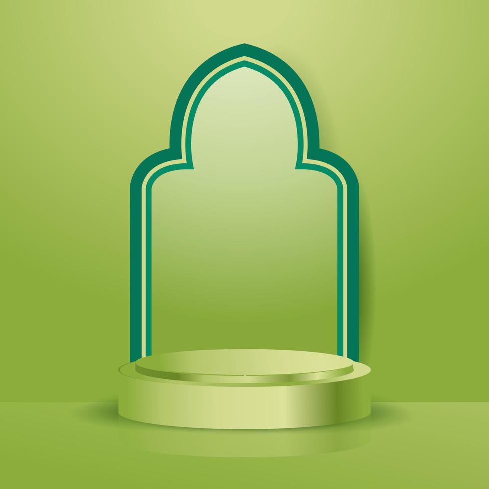 Islamic green podium showcase promotion advertising media vector