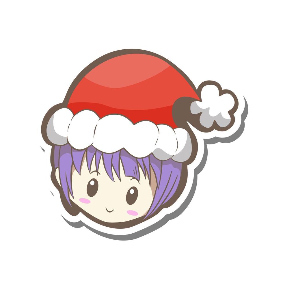 Vector illustration of cartoon cute girl smile with red hats on white background.