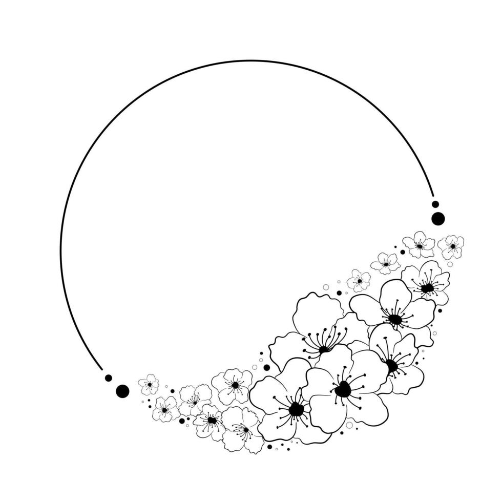 marco de círculo monocromo de sakura. ilustración vectorial para decorar logotipo, texto, tarjetas de felicitación y cualquier diseño. vector