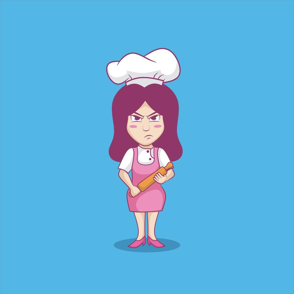 cartoon angry chef mascot logo design vector