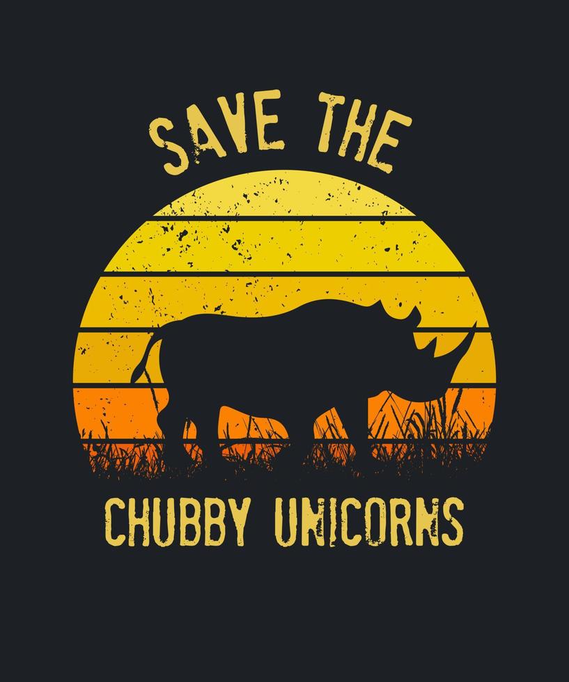 Save The Chubby Unicorns Retro Style Rhino T-Shirt vector