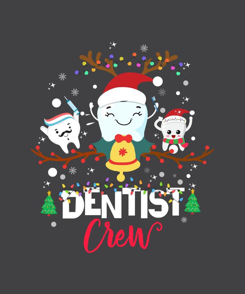 camiseta dental divertida del equipo de navidad del dentista vector
