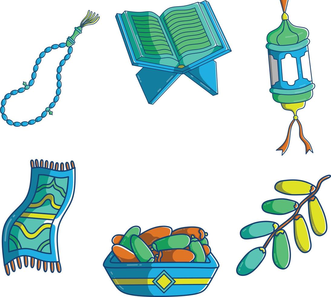 Ramadan knick-knacks in blue green yellow with flat style vector