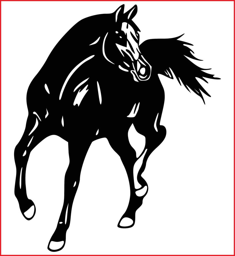 Black silhouette horse wild or domestic animal running with head looks back cartoon design flat vector illustration isolated on white background - Vector