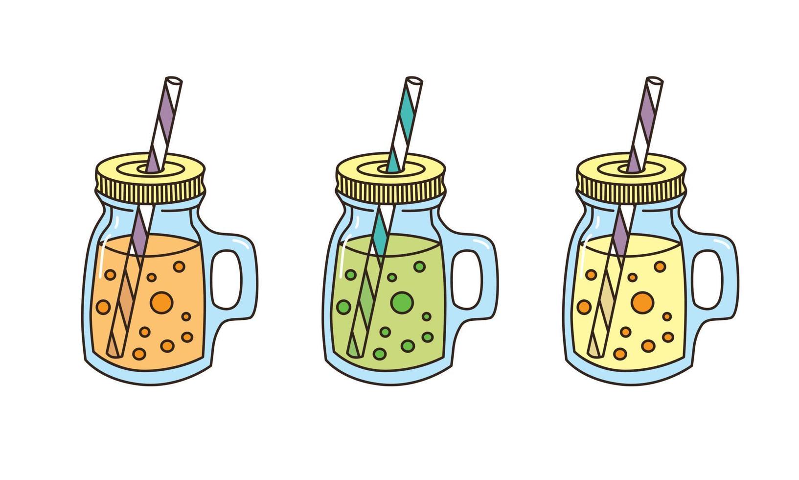 Set with different jars for smoothies with a straw. vector