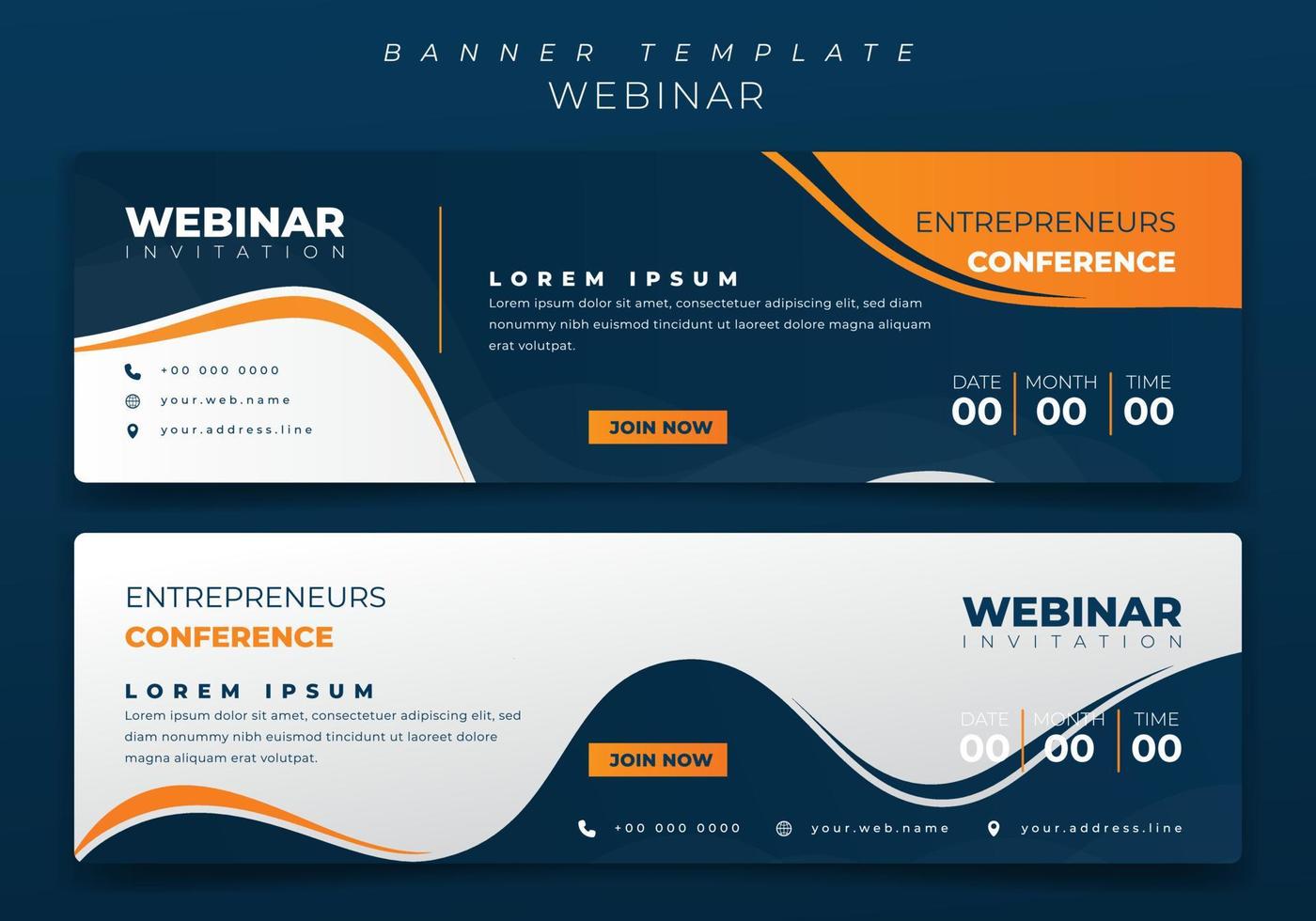 Landscape banner template with waving blue and yellow shape for webinar invitation design vector