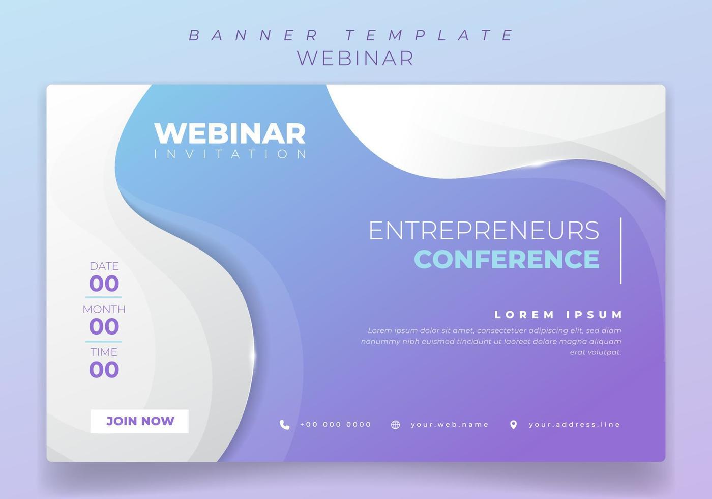 Banner template with waving white shape in blue purple background for online advertising design vector