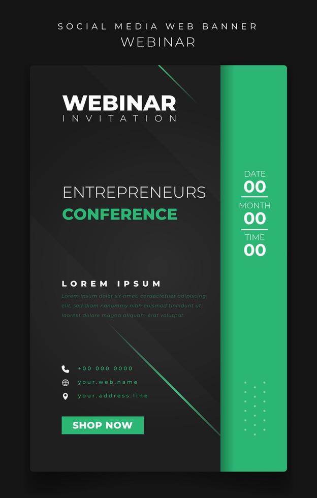 portrait banner in black and green background design for webinar or online advertising design vector