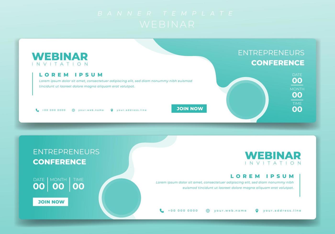 Landscape banner template design in waving pastel green with circle for webinar invitation design vector