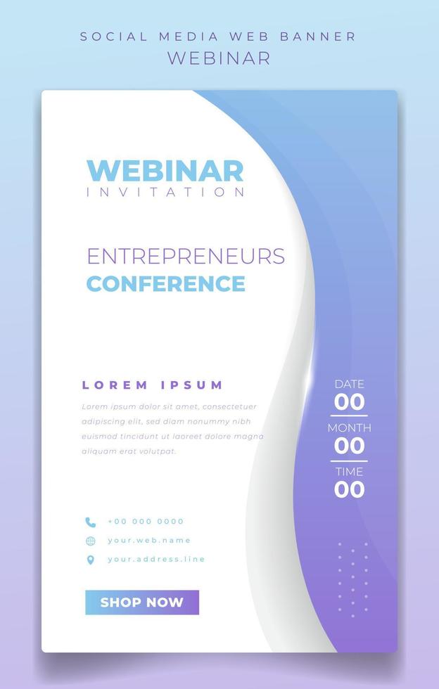 Portrait banner in blue and purple pastel waving color for webinar invitation design vector