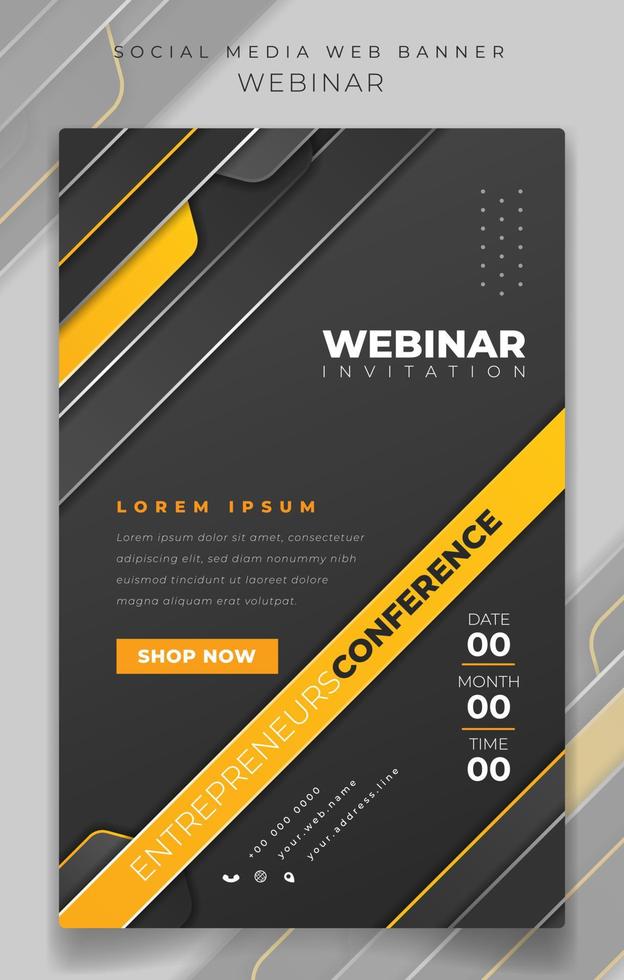 plantilla de banner en fondo vertical con negro y amarillo para diseño de invitación a seminario web vector