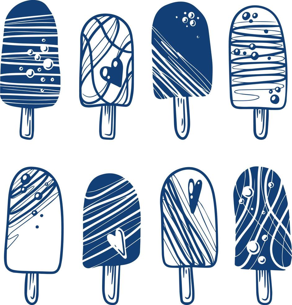 A set of ice cream on a stick. vector