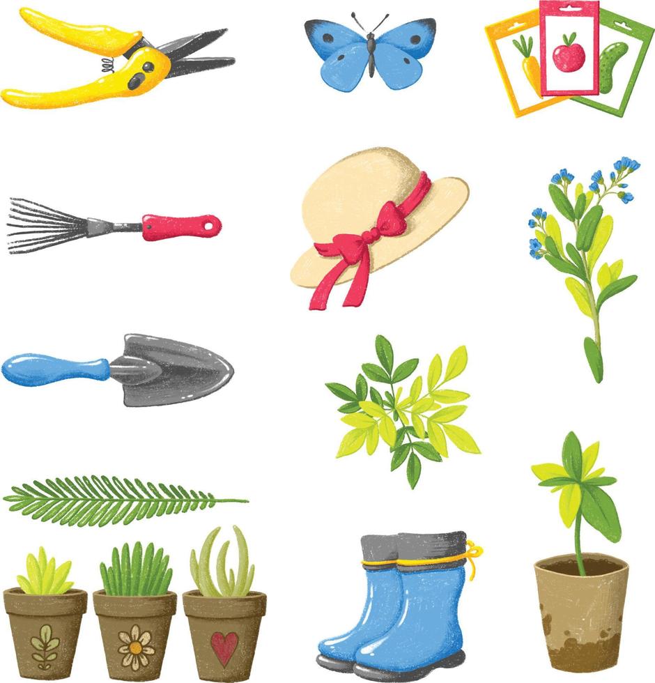 A set of different objects on the theme of spring and garden. vector