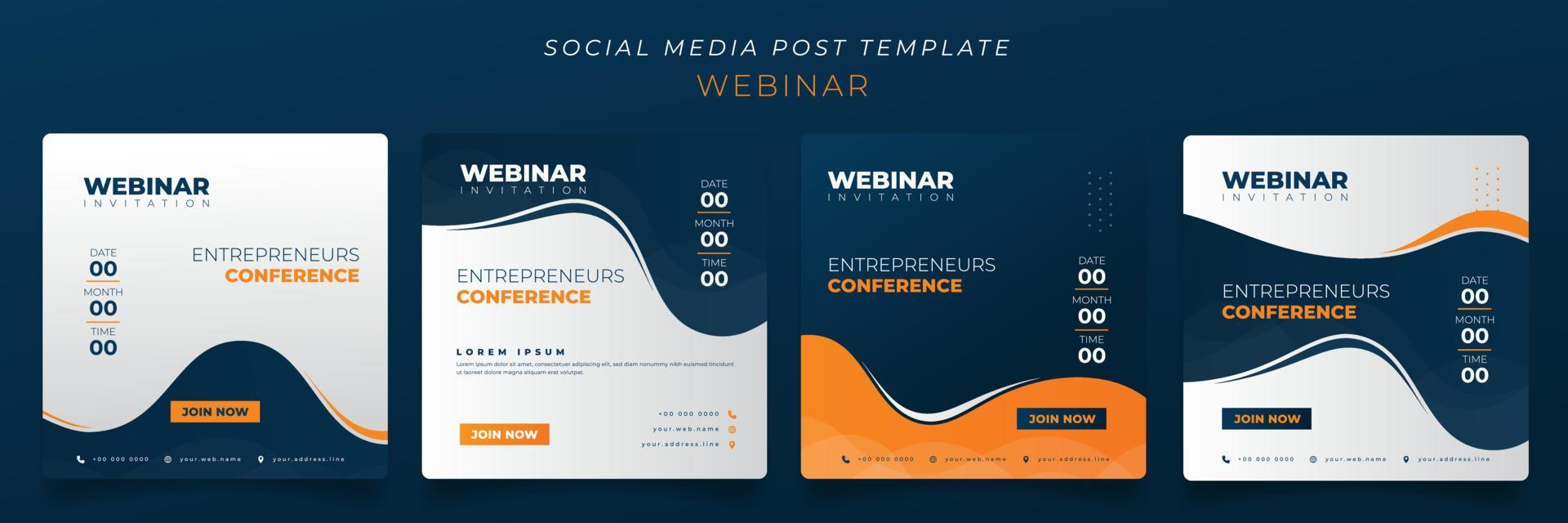 Set of social media post template in waving blue yellow background for webinar invitation design vector