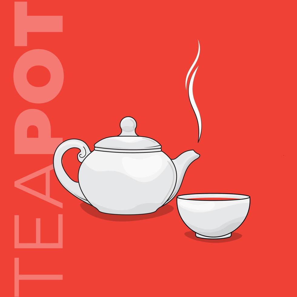 Teapot with hot water effect and cup vector illustration for template design