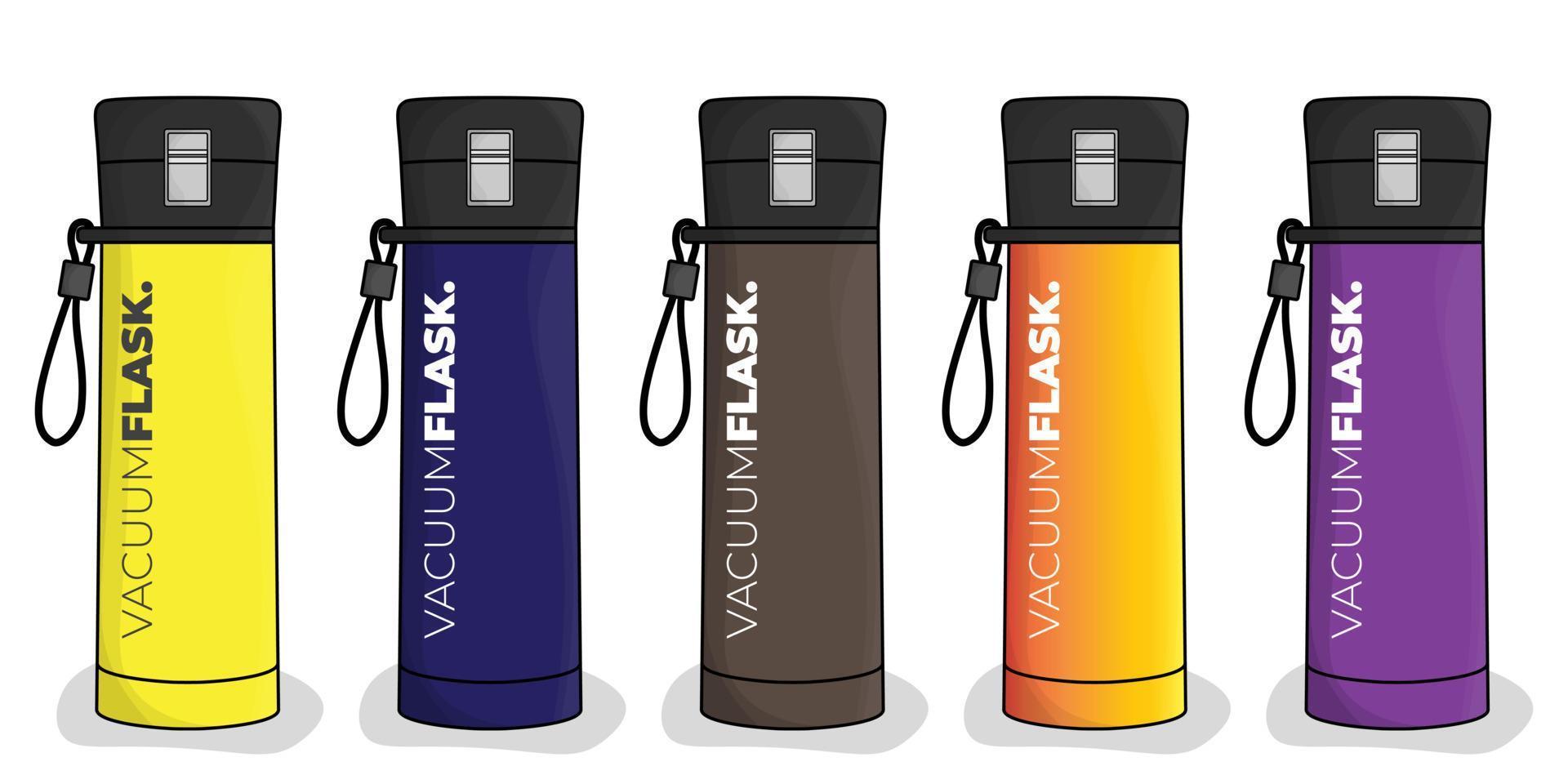 Vacuum flask template in yellow dark blue black purple and orange gradation color design vector