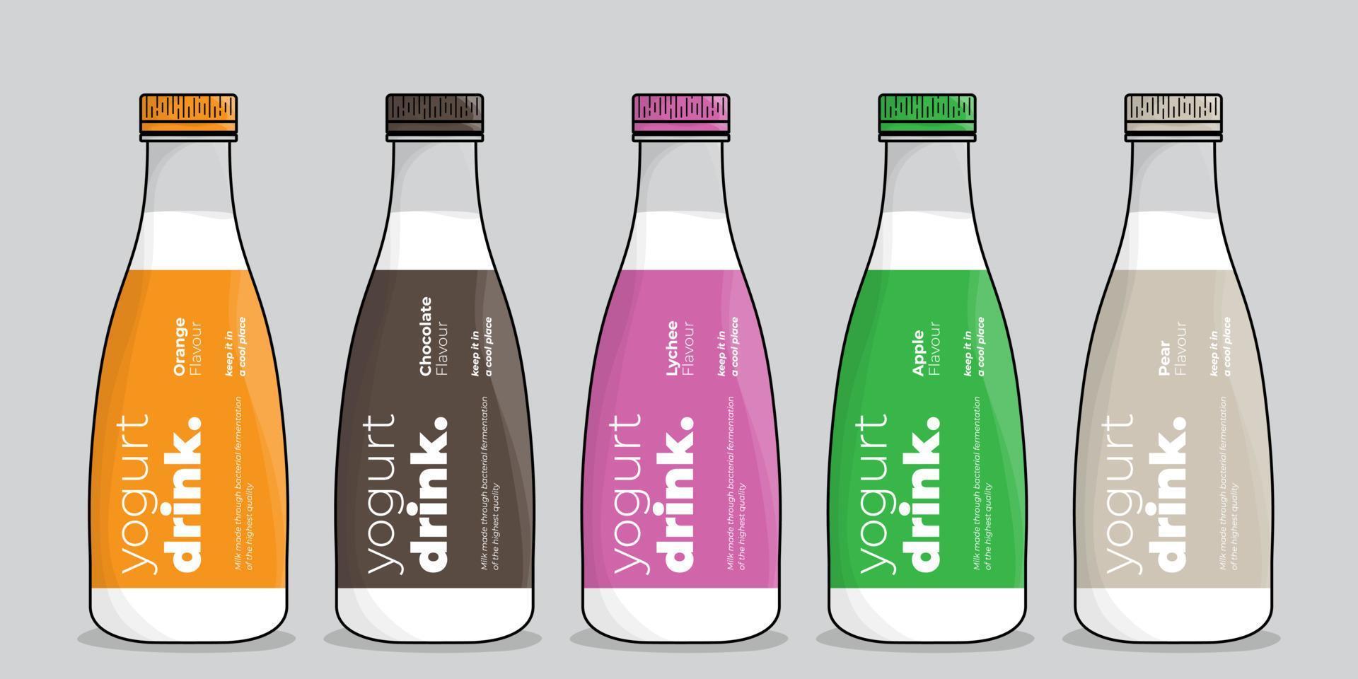 Yogurt or milk bottle for packaging template design in multicolor choice design vector