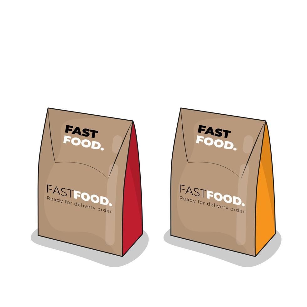 Cardboard template for food packaging design with red and yellow color on side design vector