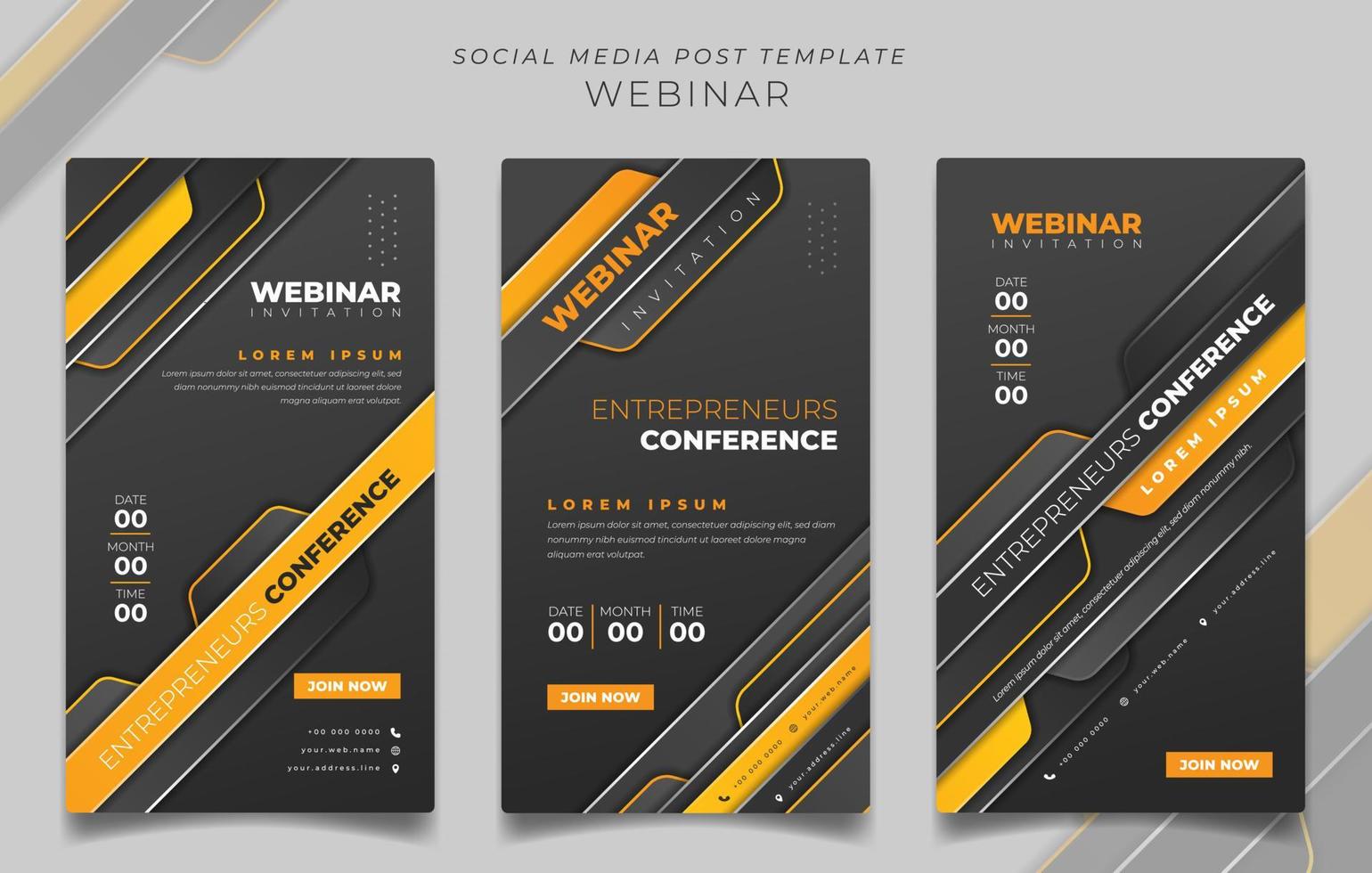 Set of social media post template in black yellow techno background for webinar invitation design vector