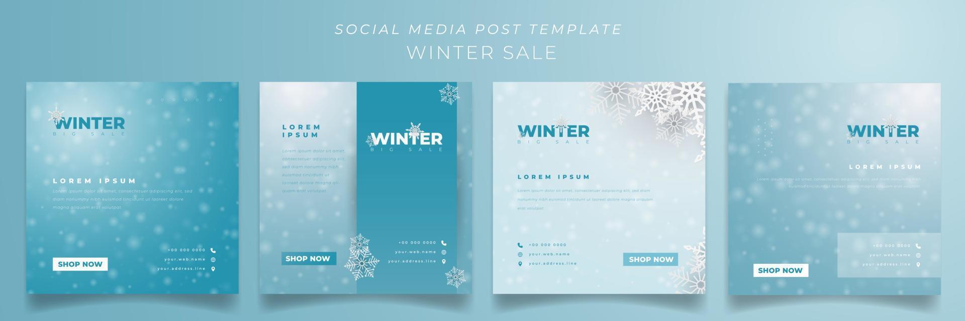 Social media post template in green design with snowfall background for winter celebration design vector