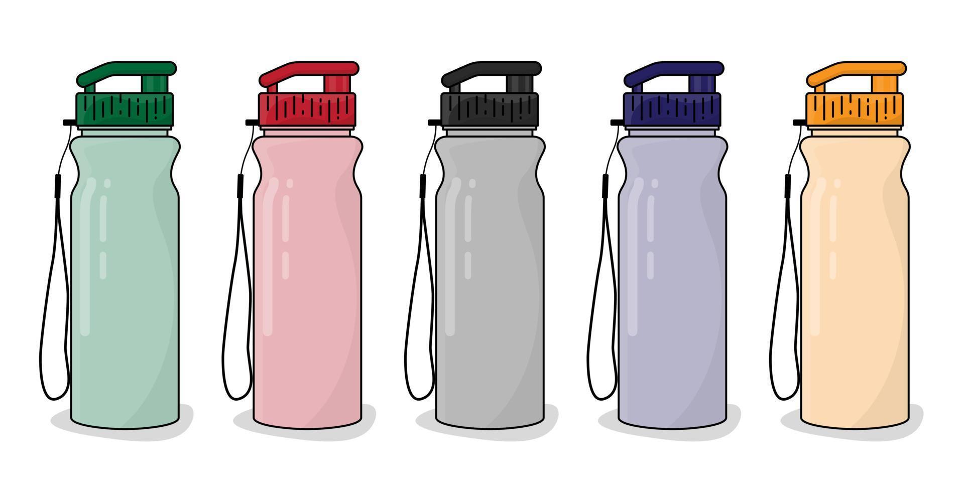 Plastic bottle or vacuum flask with cap and rope template for packaging design vector