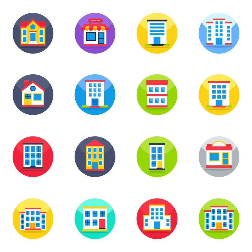 Pack of Building Flat Icons vector